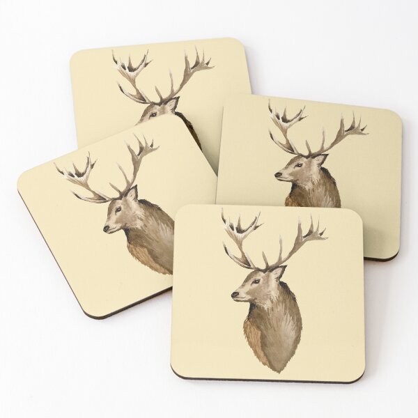 Item preview, Deer brown head horns cute watercolor illustration beige designed and sold by Yana Mustafina | Boho Soulful Designs.