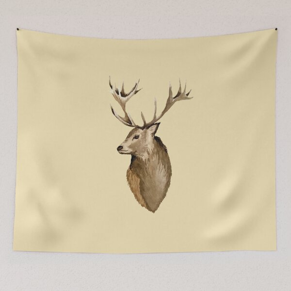 Item preview, Deer brown head horns cute watercolor illustration beige designed and sold by Yana Mustafina | Boho Soulful Designs.