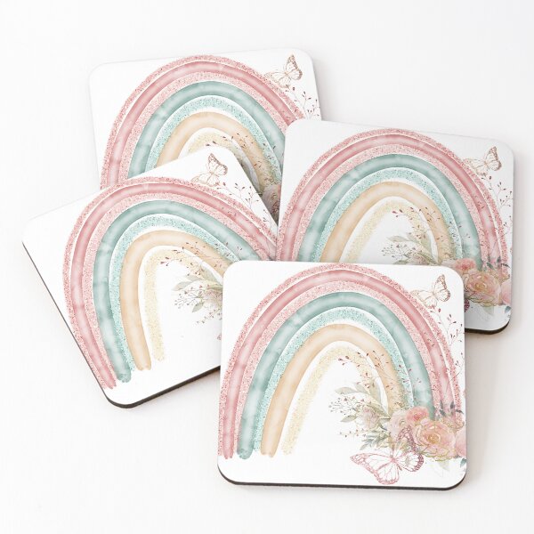 Item preview, Watercolor rainbow and glitter decorated with roses and butterflies. Boho design designed and sold by Marina Braga  Artista en acuarela y diseñadora gráfica.