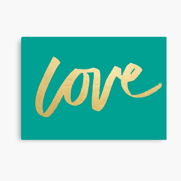 Love Gold Turquoise Brush Type Canvas Print