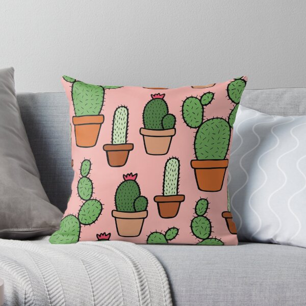 Pink Cactus Pattern Throw Pillow