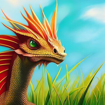 Artwork thumbnail, Baby Gold Dragon with Red Fins in the Tall Grass by dragynrain
