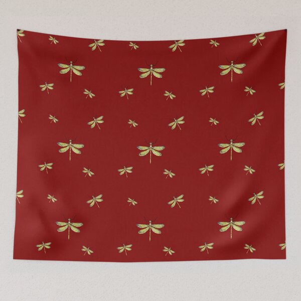 Item preview, Dragonfly yellow pattern cute a watercolor sketch red designed and sold by Yana Mustafina | Boho Soulful Designs.