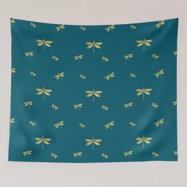 Item preview, Dragonfly yellow pattern cute a watercolor sketch turquoise designed and sold by Yana Mustafina | Boho Soulful Designs.
