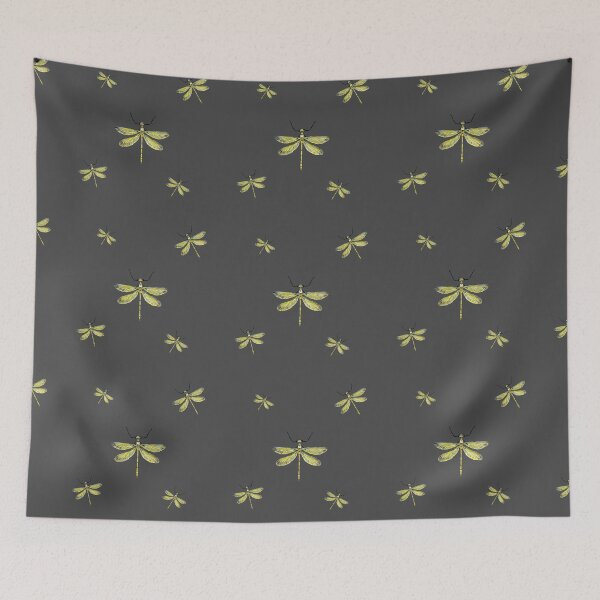 Item preview, Dragonfly yellow pattern cute a watercolor sketch grey designed and sold by Yana Mustafina | Boho Soulful Designs.