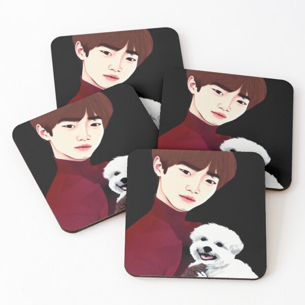 Item preview, Cool Illustration Of Kim Taehyung With A Cute Dog On A Black Background  designed and sold by Kodexstore.