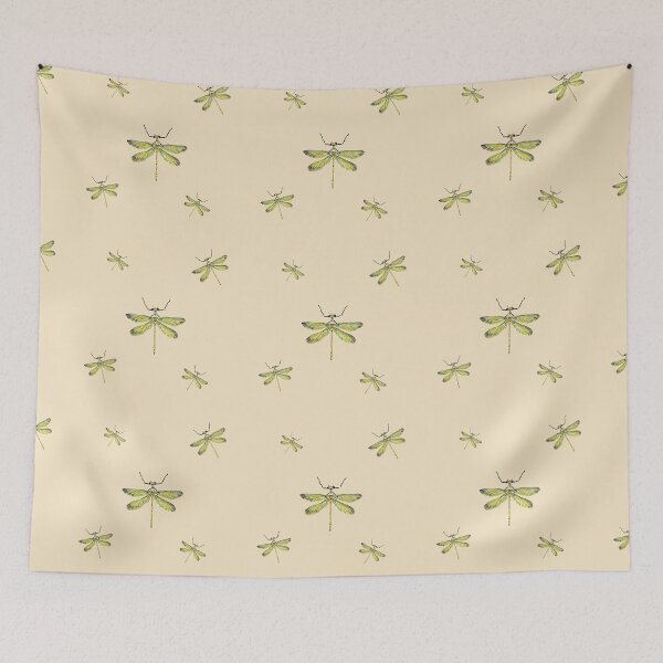 Item preview, Dragonfly yellow pattern cute a watercolor sketch beige designed and sold by Yana Mustafina | Boho Soulful Designs.