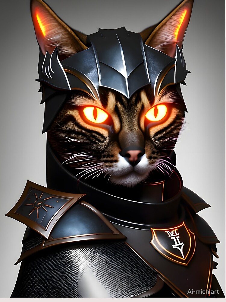 "Cat in Armor Modern Digital Art" Poster for Sale by Aimichiart