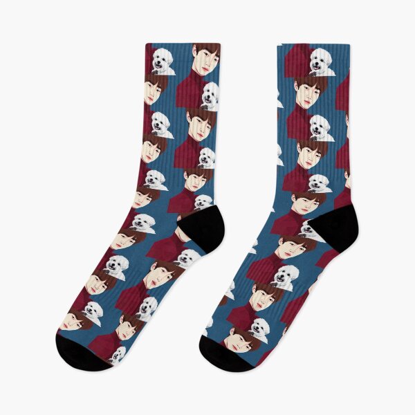 Item preview, Cool Illustration Of Kim Taehyung With A Cute Dog On A Dark Teal Blue Background  designed and sold by Kodexstore.