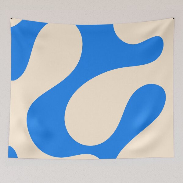 Item preview, Cream on Blue Minimal Curves Abstract Artwork  designed and sold by patternsoup.