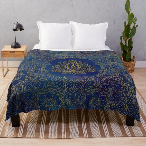 Item preview, Elegant Gold Lotus flower on blue designed and sold by k9printart.