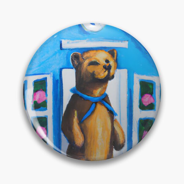 Item preview, A standing bear infront of a big blue house designed and sold by MyOilArt4you.