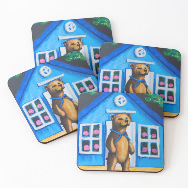 Item preview, A standing bear infront of a big blue house designed and sold by MyOilArt4you.