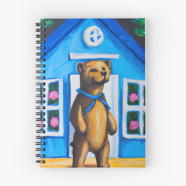 Item preview, A standing bear infront of a big blue house designed and sold by MyOilArt4you.