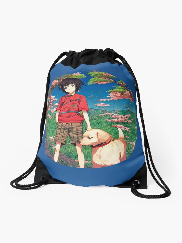 Mochila saco for Sale con la obra «chico anime con un perro AI» de