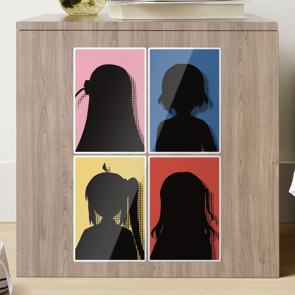 All The Main Characters In Bocchi The Rock Anime In A Cute Minimalist Pop  Art Design Featured With Their Unique Hairpin And Ribbon Colored In Their  Own Hair Color - Bocchi The