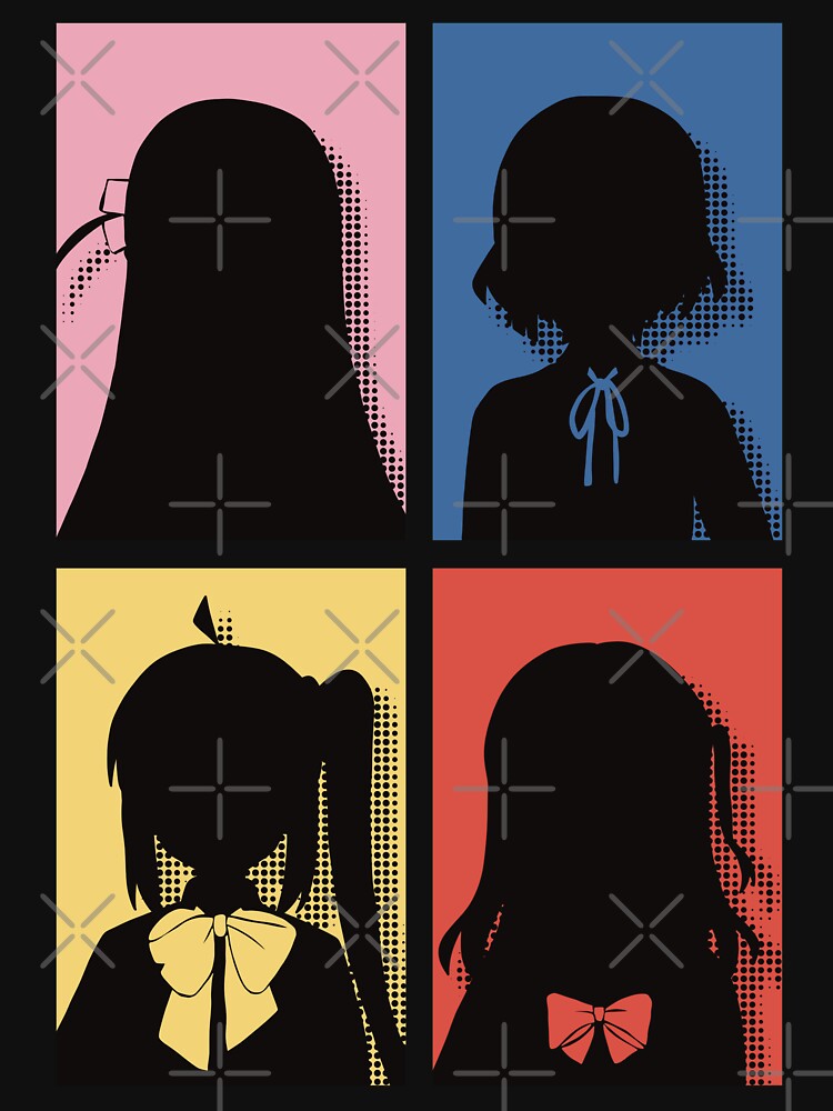 All The Main Characters In Bocchi The Rock Anime In A Cute Minimalist Pop  Art Design Featured With Their Unique Hairpin And Ribbon Colored In Their  Own Hair Color - Bocchi The
