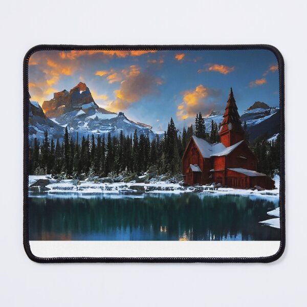 Item preview, Stave Church at a Sunset Glacial Lake designed and sold by lostcauseblue.