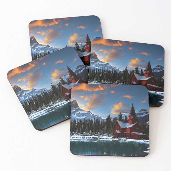 Item preview, Stave Church at a Sunset Glacial Lake designed and sold by lostcauseblue.