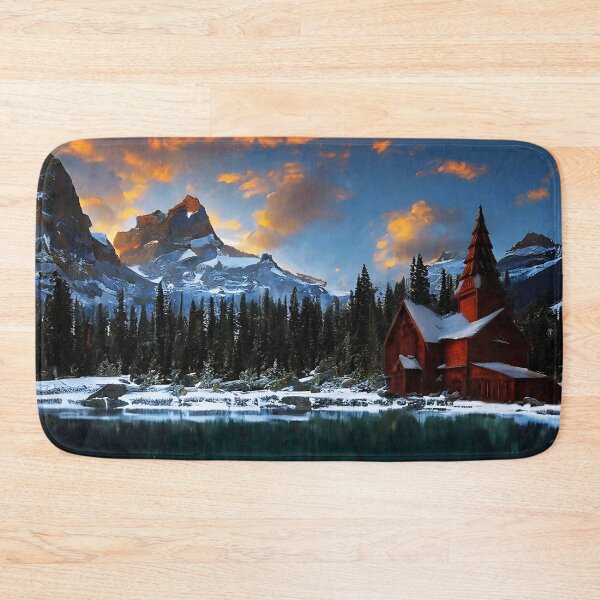 Item preview, Stave Church at a Sunset Glacial Lake designed and sold by lostcauseblue.