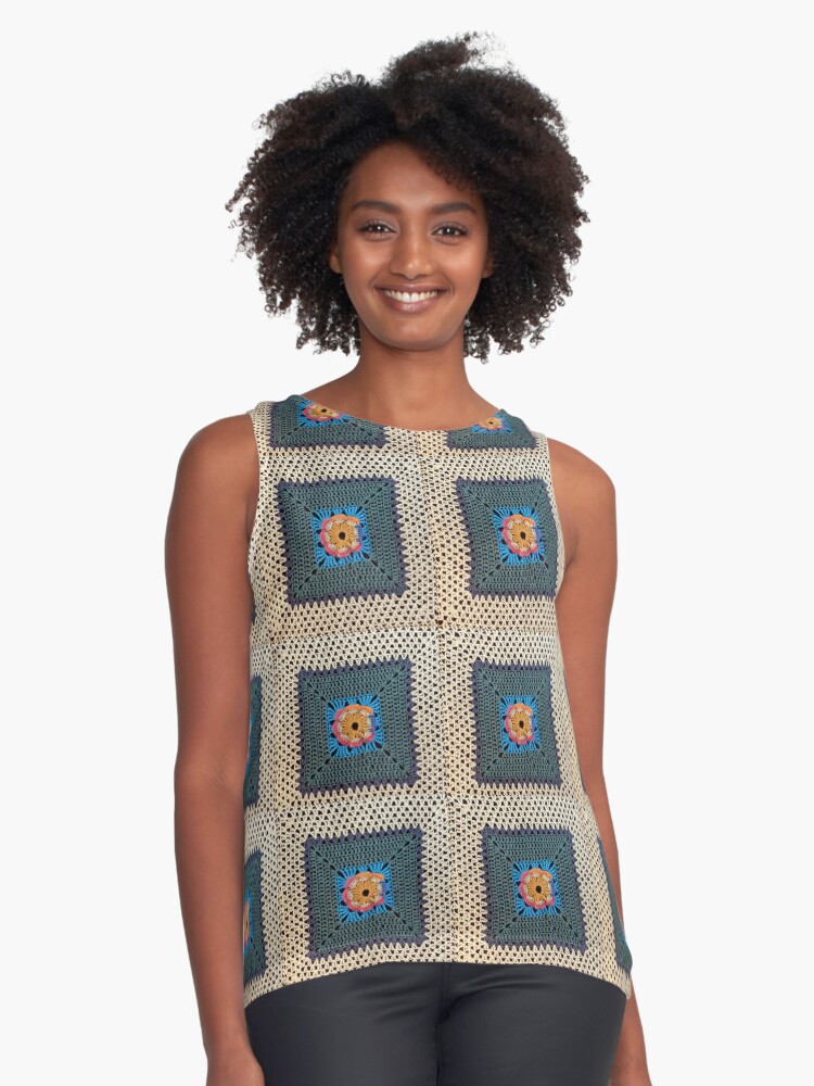 Blusa sin mangas for Sale con la obra Patron Crochet Granny Square beige corteza gris de ArtbySasideni Redbubble