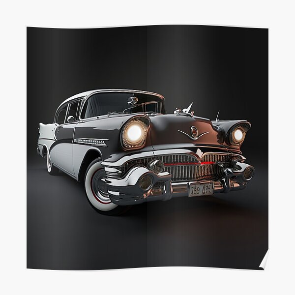 "Black & white classic car on a clean dark background" Poster for Sale by OwnByCats Redbubble