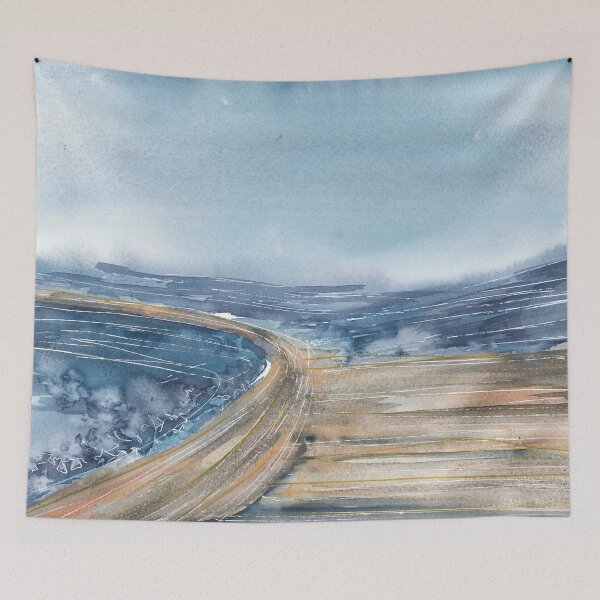 Item preview, Beautiful nature landscape, blue watercolor landscape designed and sold by anaozzart.