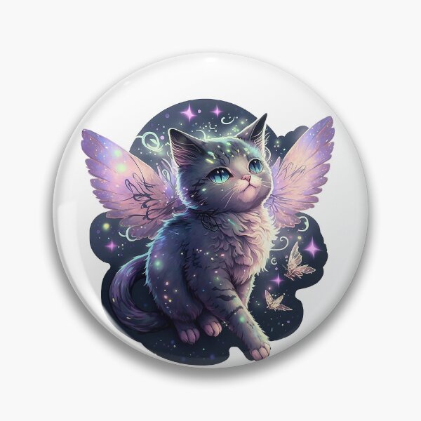 Item preview, Cartoon Grey Fairy Cat - Pink and purple cute magical fairy cat with stars and butterflies designed and sold by photo4u2.
