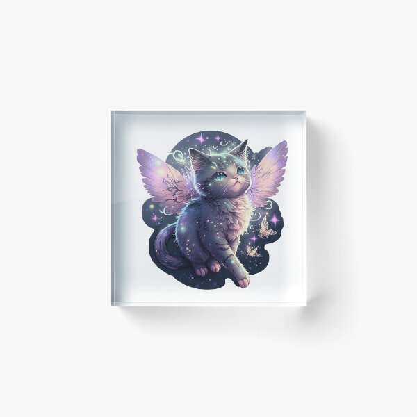 Item preview, Cartoon Grey Fairy Cat - Pink and purple cute magical fairy cat with stars and butterflies designed and sold by photo4u2.