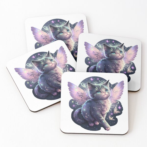Item preview, Cartoon Grey Fairy Cat - Pink and purple cute magical fairy cat with stars and butterflies designed and sold by photo4u2.
