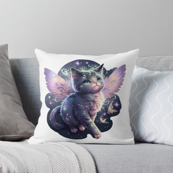Item preview, Cartoon Grey Fairy Cat - Pink and purple cute magical fairy cat with stars and butterflies designed and sold by photo4u2.