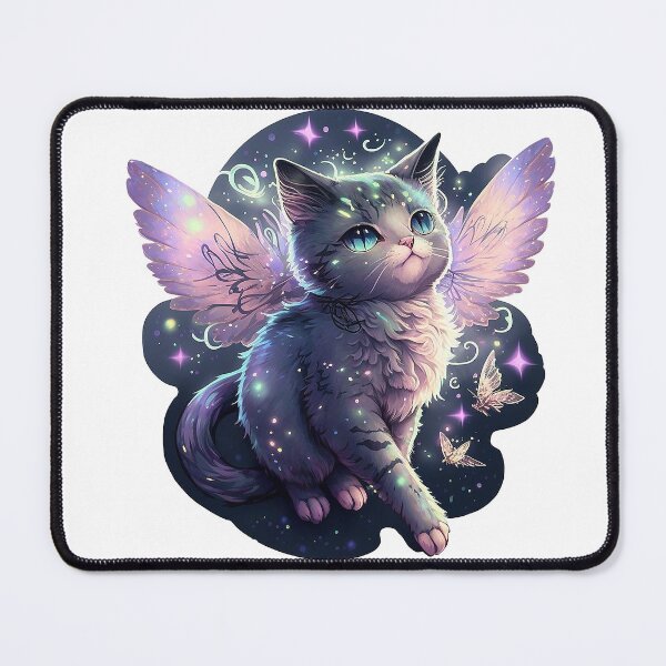 Item preview, Cartoon Grey Fairy Cat - Pink and purple cute magical fairy cat with stars and butterflies designed and sold by photo4u2.