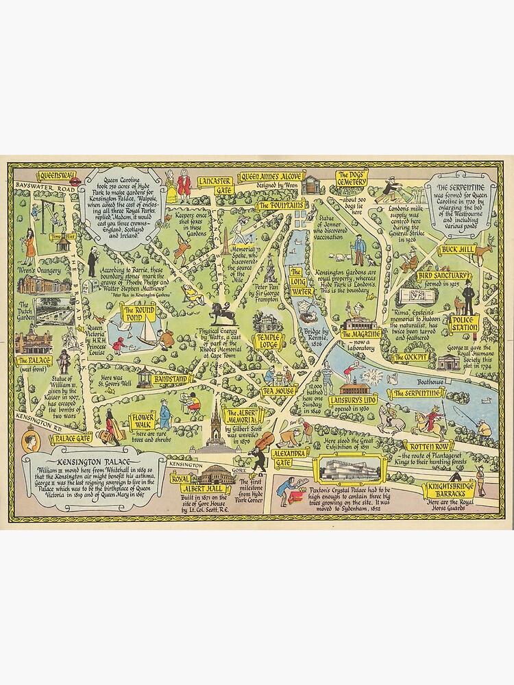 Map Of Kensington Gardens And Hyde Park London 1948 Poster For   Flat,750x,075,f Pad,750x1000,f8f8f8 