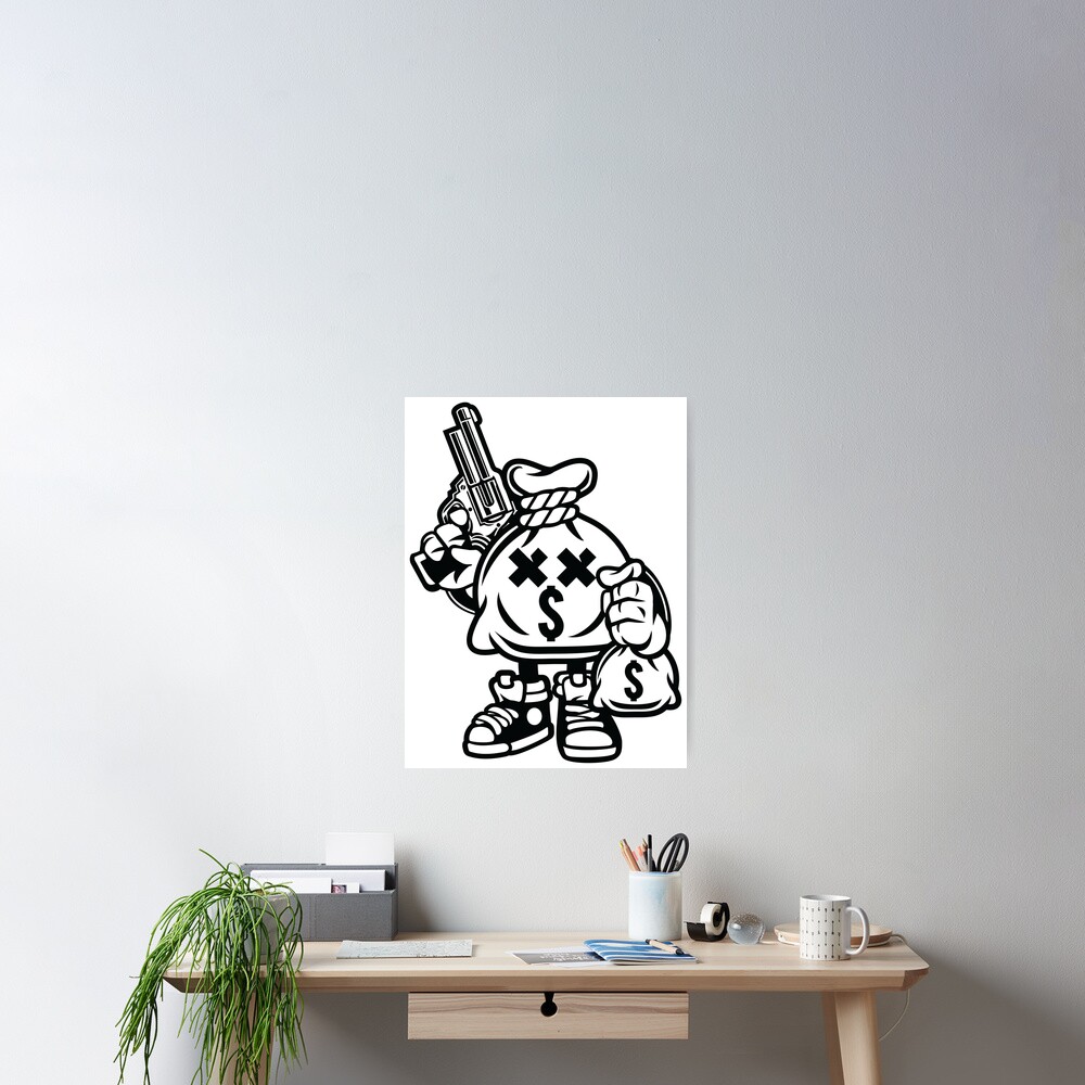 "Money Hungry Bank Robbery Cartoon Character" Poster For Sale By ...