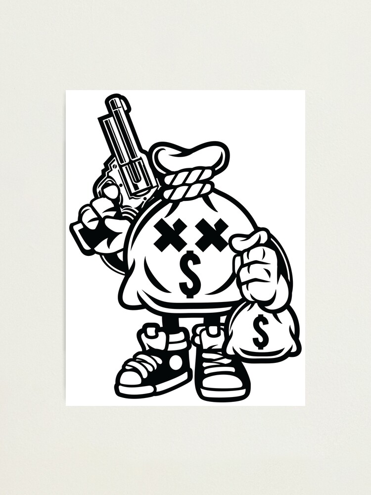 Money Hungry Bank Robbery Cartoon Character Money Hungry Bank Robbery Cartoon Character