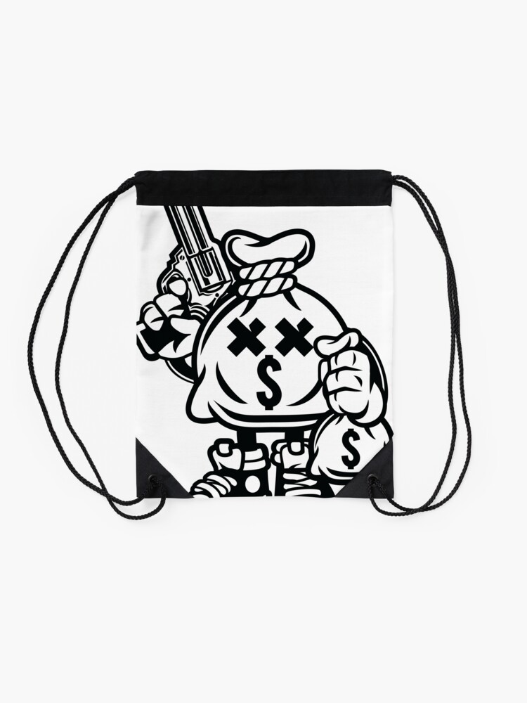 "Money Hungry Bank Robbery Cartoon Character" Drawstring Bag by ThatMerchStore | Redbubble