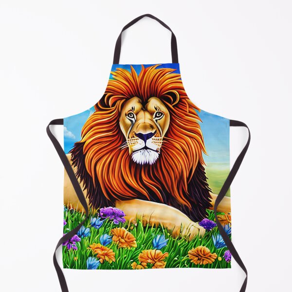 Item preview, Lion laying in a lush green valley surrounded by flowers with the sky in the background, big mane designed and sold by Chardo55.