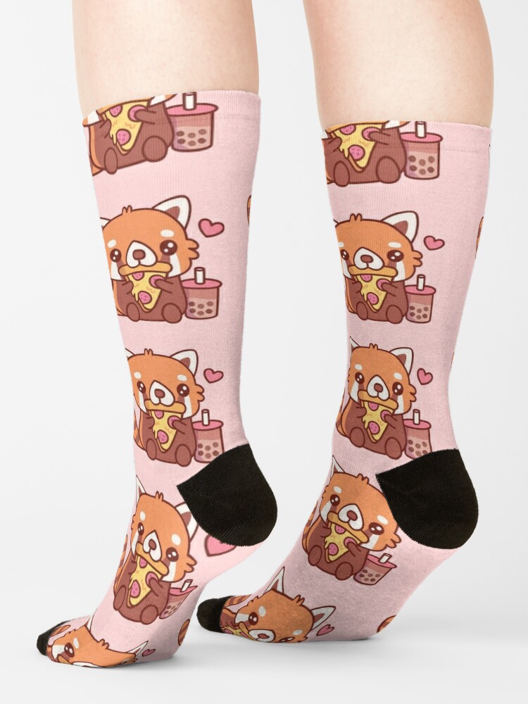 Cute Little Red Panda Loves Eating Pepperoni Pizza | Socks