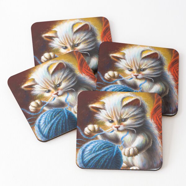 Item preview, Kitten with ball of yarn No.1 of 5 - Dreamlike portrait of a kitten playing with yarn. designed and sold by BLACKSUN-SHOP.