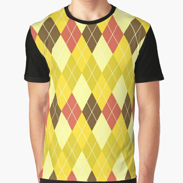 Yellow Brown and Red Argyle Graphic T-Shirt