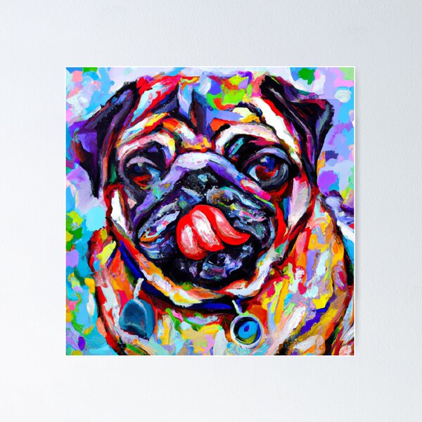 Item preview, Pug Lick - colorful impressionistic portrait of a pug dog. designed and sold by BLACKSUN-SHOP.