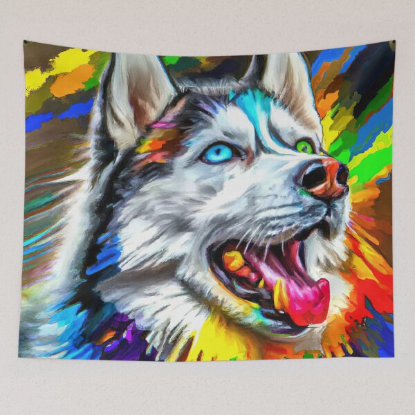 Item preview, Siberian husky vibrant rainbow colors. designed and sold by AIK9Artwork.