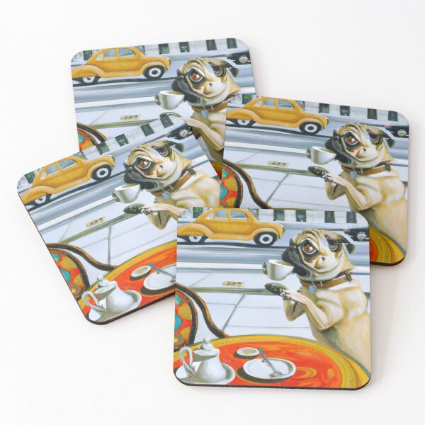 Item preview, Pug Coffee Break -  A surrealist-style portrait of a pug dog. designed and sold by BLACKSUN-SHOP.