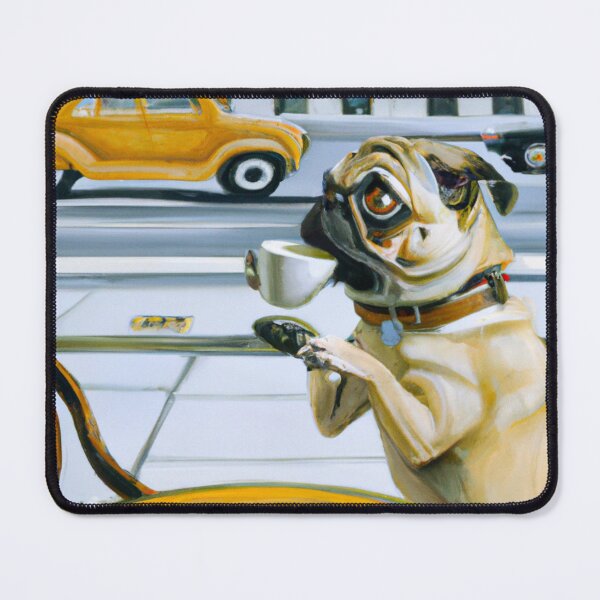 Item preview, Pug Coffee Break - A surrealist-style portrait of a pug dog. designed and sold by BLACKSUN-SHOP.