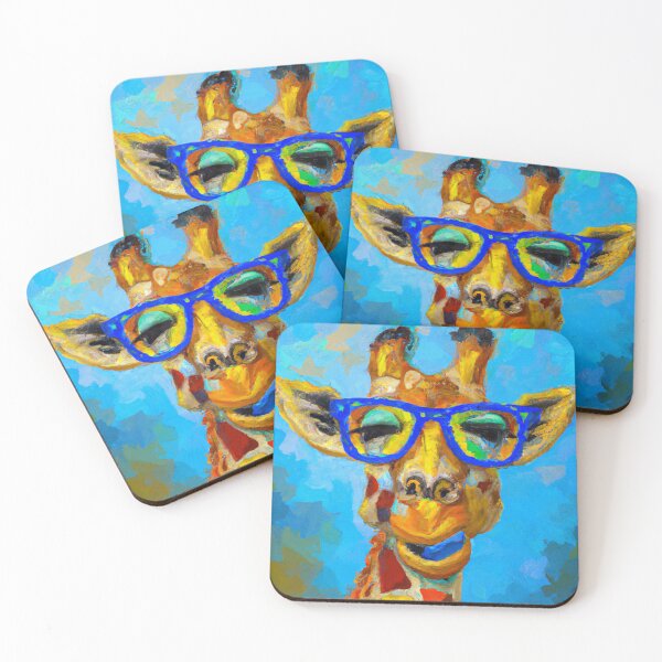Item preview, Giraffe with blue glasses - colorful impressionistic portrait of a Giraffe. designed and sold by BLACKSUN-SHOP.