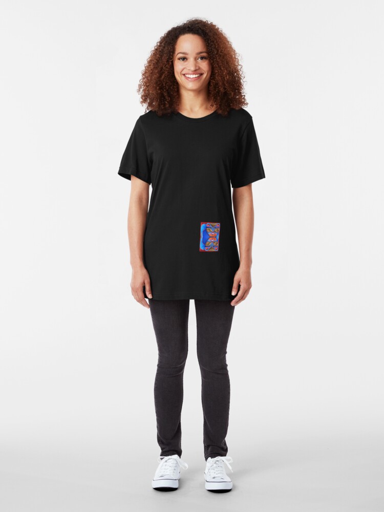 Alternate view of Blue Cats (small down) Slim Fit T-Shirt