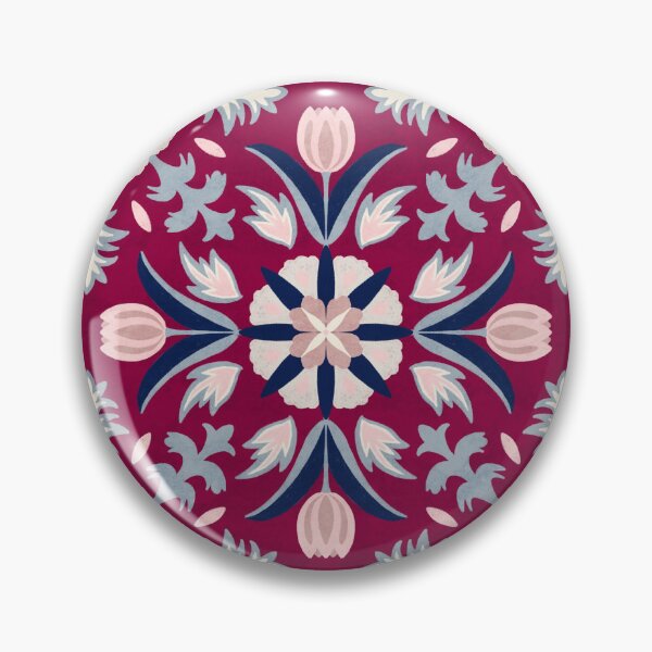 Item preview, Vintage Floral Tile - Dark Red and Blue designed and sold by FloraDayDesign.