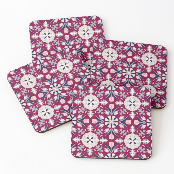 Item preview, Vintage Floral Tile - Dark Red and Blue designed and sold by FloraDayDesign.