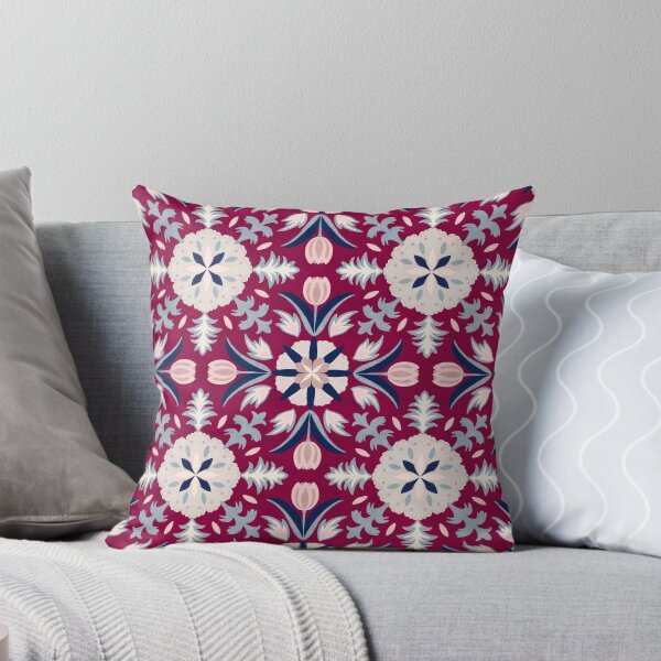 Item preview, Vintage Floral Tile - Dark Red and Blue designed and sold by FloraDayDesign.