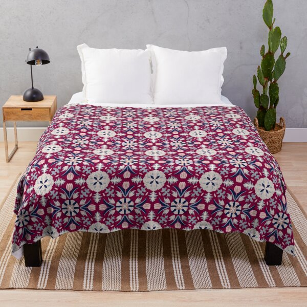 Item preview, Vintage Floral Tile - Dark Red and Blue designed and sold by FloraDayDesign.